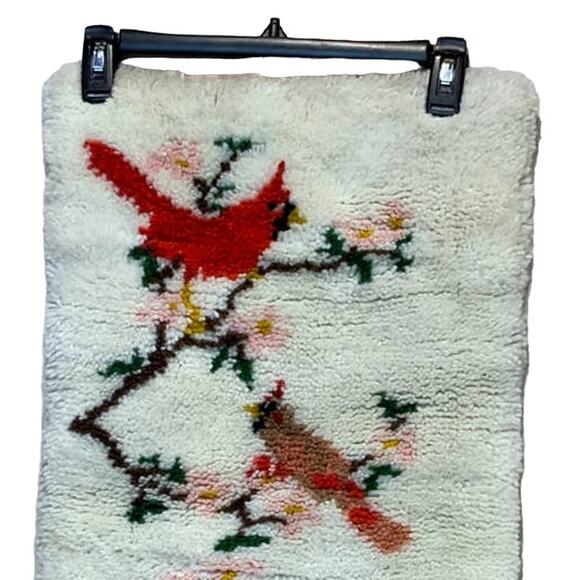 Handmade Other - Vintage Handmade Acrylic Yarn Latch Hook Red Cardinal Bird Wall Hanging Rug Art